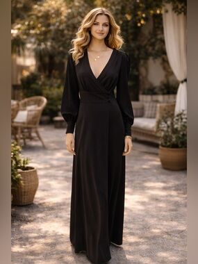 Jimmy Choo x H&M Black Open Back Maxi Dress Silk Blend Long Sleeve Size 6 NWT